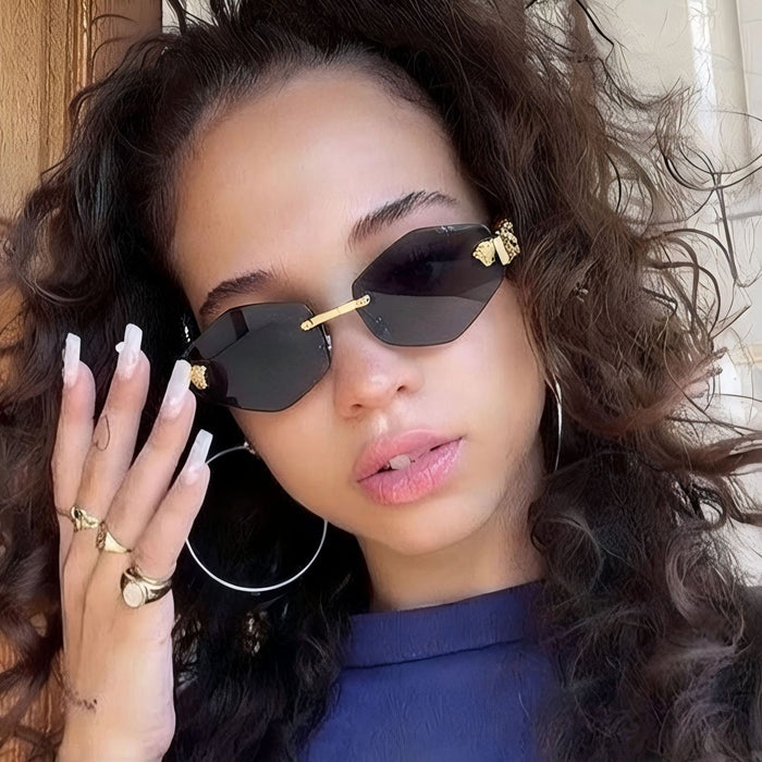 Wholesale Frameless Sunglasses Gold Frame Gray Lens UV400 Street Fashion Accessory