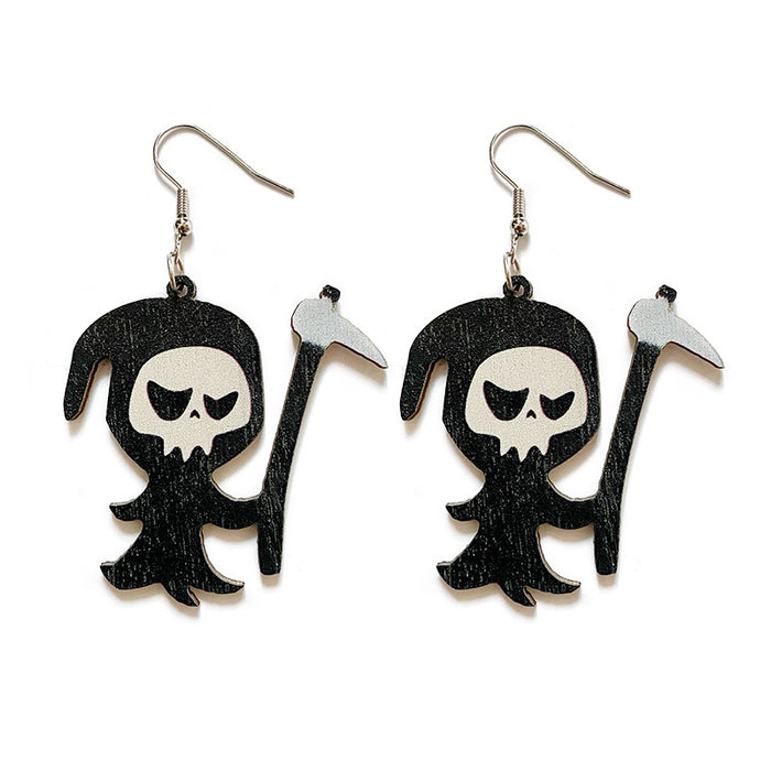 Wholesale  Earrings Horror Evil Ghost Black Cat Pumpkin Earrings Dark Wind Wooden Printed