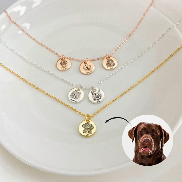 Wholesale Stainless Steel Pet Photo Graffiti Titanium Steel Circular Pendant Necklace JDC-NE-GangW001