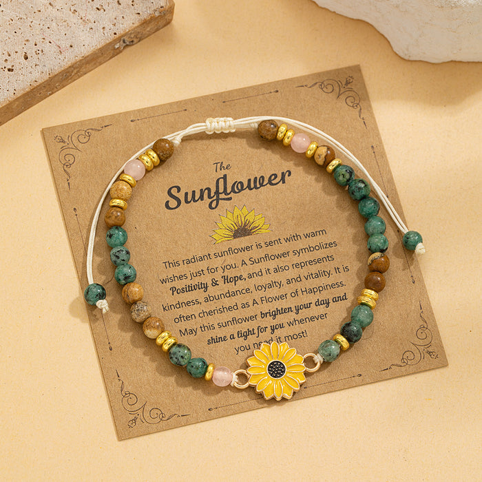 Wholesale Modern Women S Adjustable Bracelet With Alloy Sunflower And Natural Stone Charms Handmade Woven Fashion Accessory For Boutique Resale