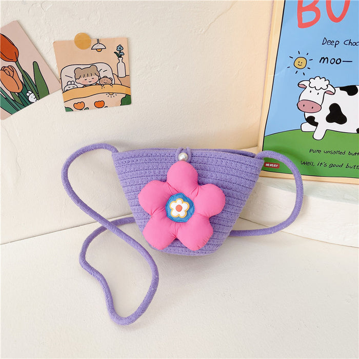 Wholesale Straw Bag  Children's Bag Three-dimensional Flower Crossbody Bag Straw Bag Women's Coin Purse