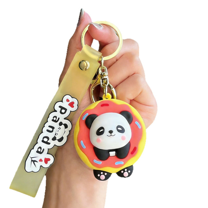 Wholesale Silicone PVC Panda Keychain Cute Red Panda Dressed for Car Key Bag Gift Decorative Accessory MOQ≥2
