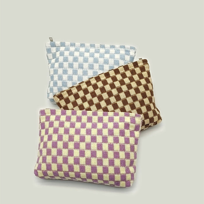 Wholesale Knitted Checkerboard Large-Capacity Knitted Cosmetic bag
