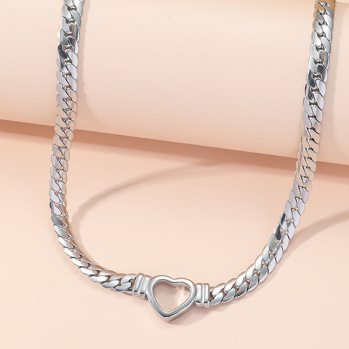 Wholesale Specially designed for heart-shaped titanium steel necklace accessories, women's light luxury personalized stainless steel snake bone chain collarbone chain accessories