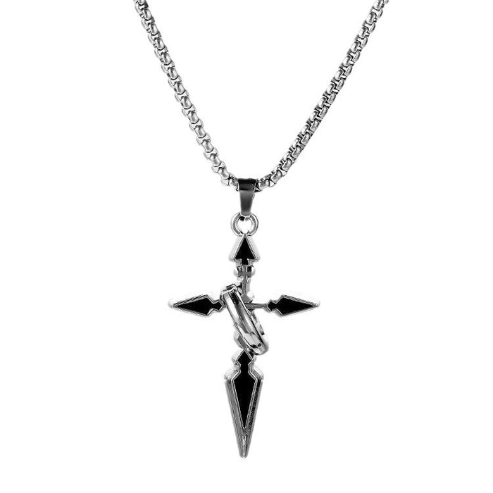Wholesale Versatile cross pendant necklace with loop, fashionable and trendy long sweater chain pendant, titanium steel accessory