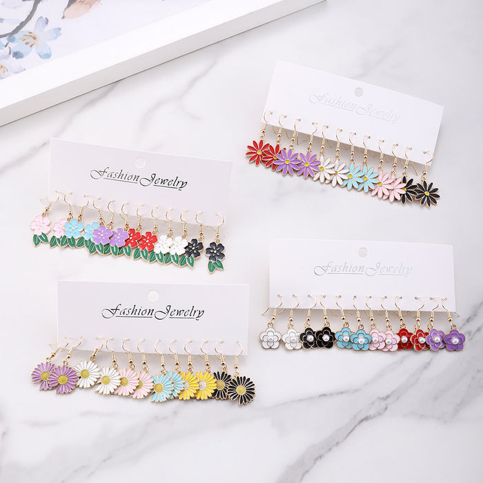 Wholesale Bohemian Colorful Flower Drop Earring Set Alloy Jewelry Accessory
