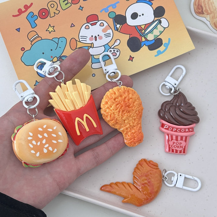 Wholesale M Large Fast Food Keychain Cute Fun Food Play Pendant Hamburger Fries Chicken Legs Chicken Wings Simulation Bag Pendant