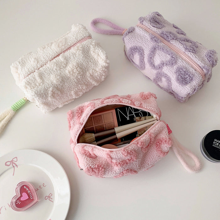 Wholesale Heart-Shaped Plush Handbag-Style Cosmetic Bag