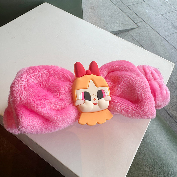 Wholesale Cartoon Face Wash Hair Band Women' s Little Doll Cute High Elastic Hair Band Apply Mask Makeup Plush Wrist Band Headwear