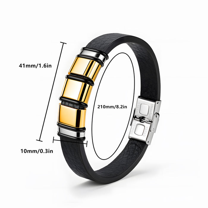 Wholesale Men' s Stainless Steel Bamboo Leather Bracelet Accessory