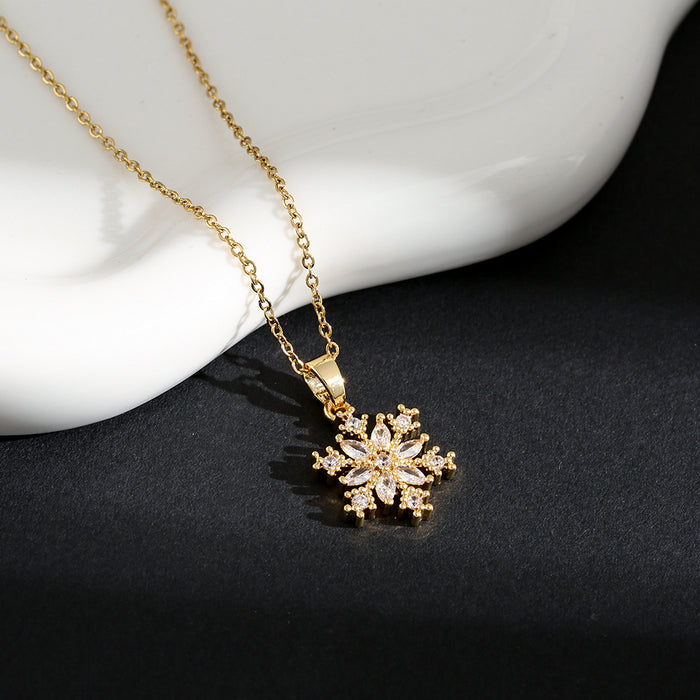 Wholesale Fully encrusted snowflake titanium steel necklace