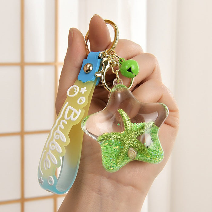Wholesale Acrylic Oil-Filled,  Flowing Glitter Starfish Keychain