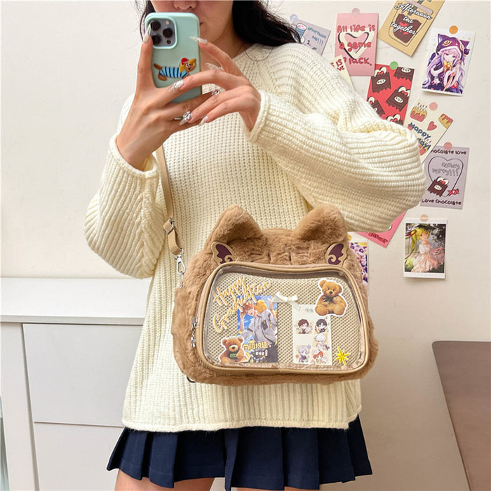 Wholesale Plush PU transparent anime-style backpack/ shoulder bag/ crossbody bag