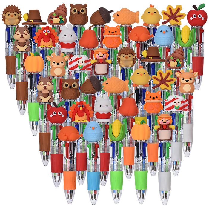 Wholesale Cute Thanksgiving Mini Four-color Ballpoint Pen Children' s Multicolor Hand Journal Marker Pen Student Stationery