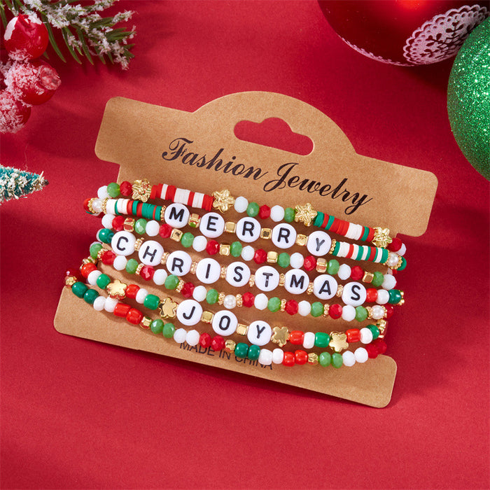 Wholesale Christmas Bracelet Rice Bead Polymer Clay Multi-layer Bracelet Cartoon  Bell Christmas Party