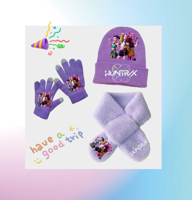 Wholesale Kpop Warm gloves knitted hat and warm f set three-piece set