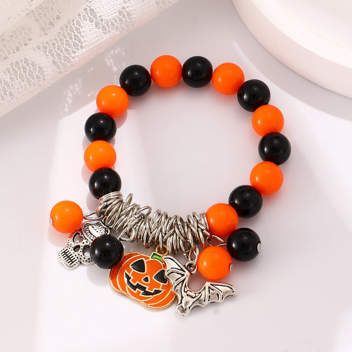 Wholesale Skull Ghost Pumpkin Bat Pendant Necklace Women's Beaded Bracelet suit Halloween