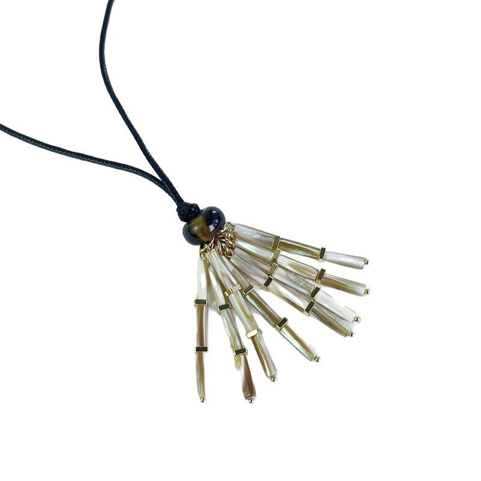 Wholesale Tassel Necklace with Tiger Eye Beads,  Long Waxed Rope Sweater Chain