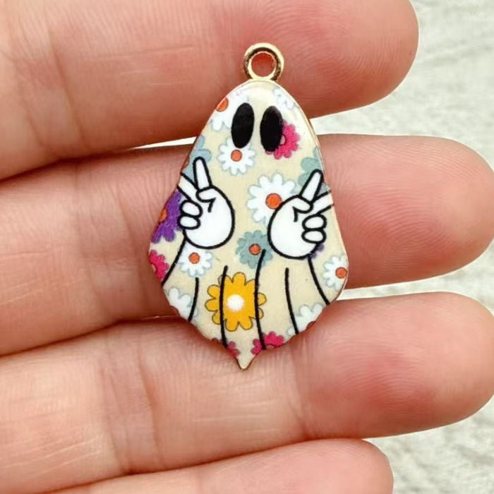Wholesale 10pcs  Gothic Cute Ghost Alloy Print Pendant DIY Earrings,  Necklace,  Keychain Charm