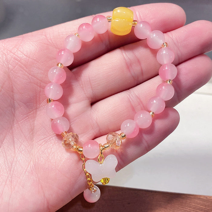 Wholesale Butterfly Bow Glass Bead Bracelet for Kids Trendy Jewelry Accessory MOQ≥3