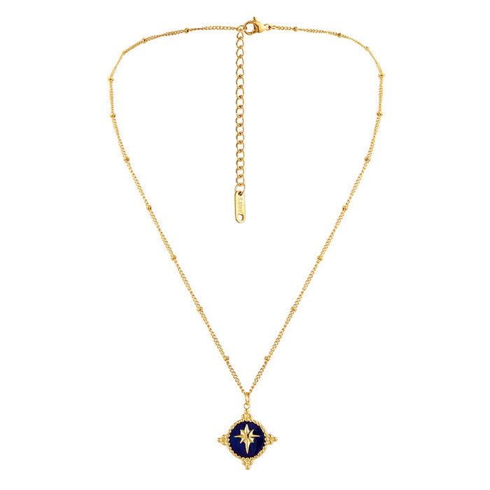 Wholesale Stainless Steel Retro Coin Shield Drip Oil Star Short Necklace