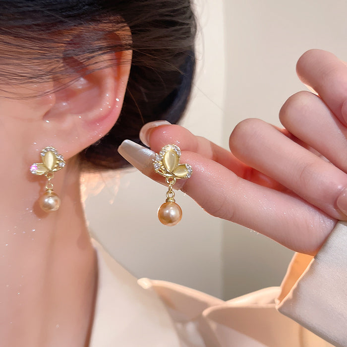 Wholesale Crystal Butterfly Pearl Earrings