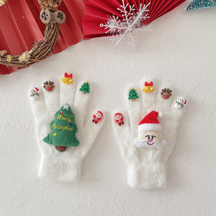 Wholesale Christmas Gloves Men' s and Women' s Winter Cross-border Doll Plush Warm Outdoor Riding Student Five-finger Gloves
