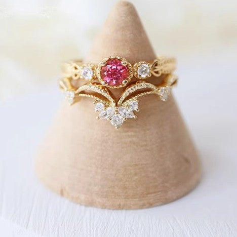 Wholesale Zircon flower bud ring, simple and versatile, layered ring set, light luxury ring