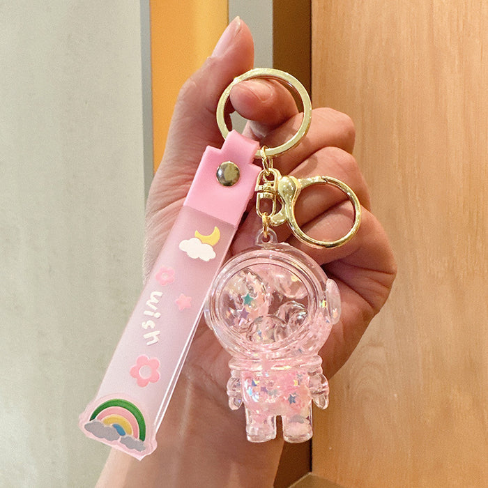 Wholesale Crystal oil-filled bottle keychain backpack charm