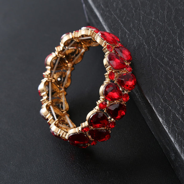 Wholesale Red Electroplated Alloy Water Drop Rhinestone Elastic Bracelet Trendy Women S Jewelry Fashion Gift