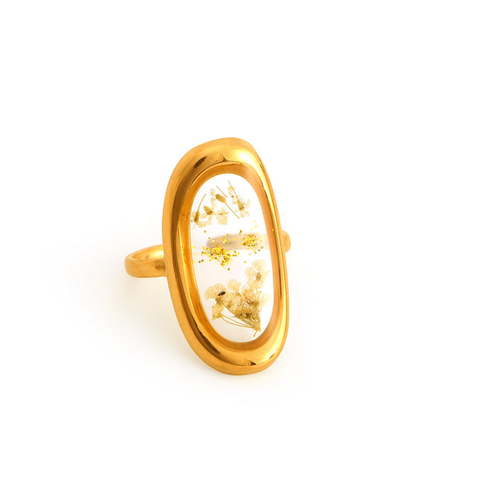 Wholesale Fashionable stainless steel dried flower ring with adjustable opening, retro style multi-color flower ring, color preservation wholesale