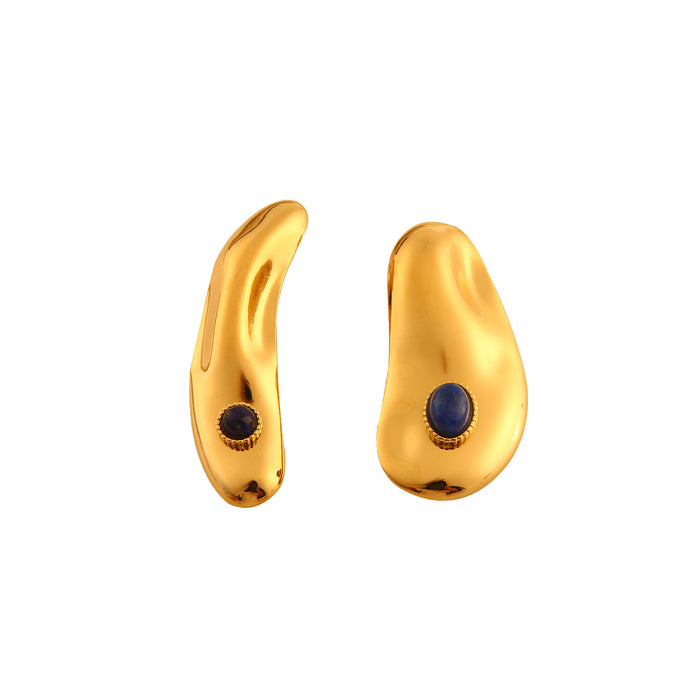 Wholesale Original design: Stainless steel irregular earrings set with natural stones, exaggerated personality and temperament, slanted earrings