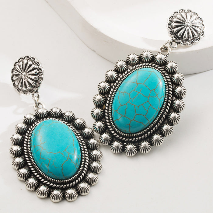 Wholesale Turquoise alloy vintage geometric earrings