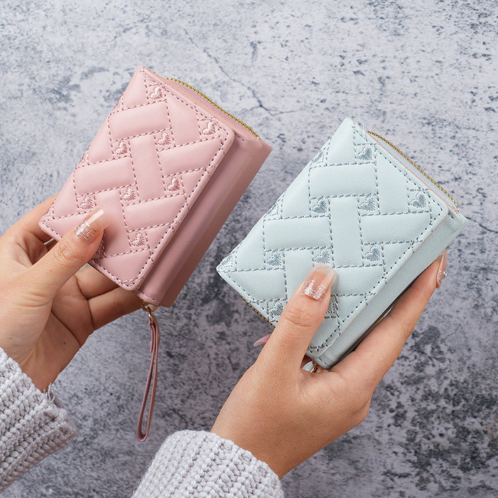 Wholesale PU Embroidered Love Short Wallet Women' s Card Holder Daily Matching Fashion Accessory MOQ≥3