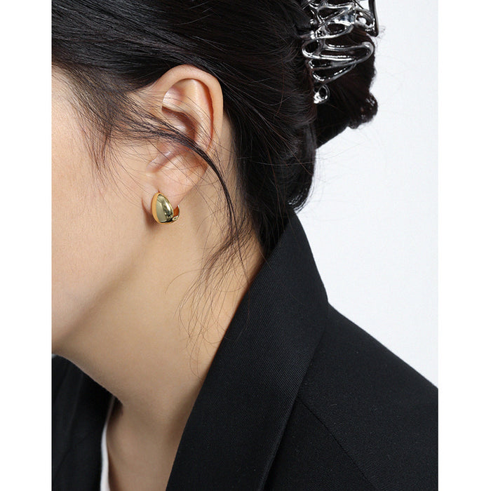 Wholesale Minimalist and versatile geometric oval smooth texture pure silver ear buckle with niche design