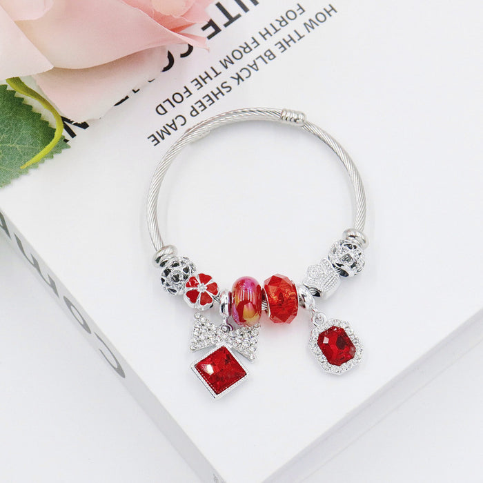 Wholesale Bow Pendant Beaded Bracelet Black Stainless Steel Adjustable Jewelry Accessory