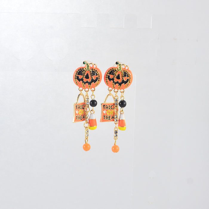 Wholesale Electroplated Zinc Alloy  Earrings Pumpkin Skull Ghost Face Tassel Zircon For Boutique Resale