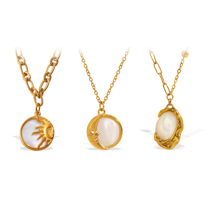 Wholesale Moon White Shell Pendant Necklace Stainless Steel