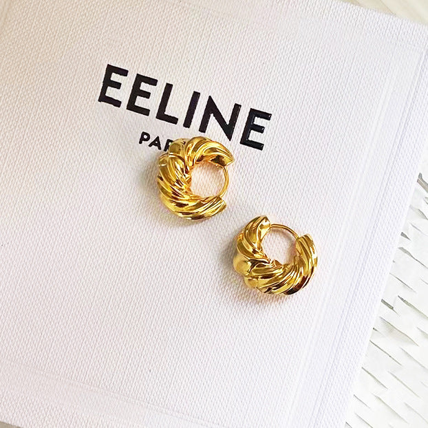 Wholesale Geometric metal 14K brass twisted horn-shaped hoop earrings