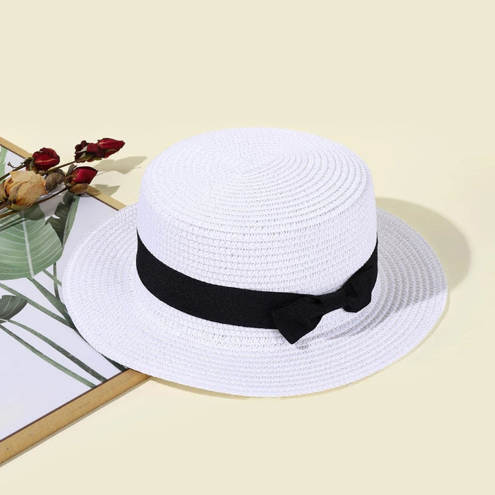 Wholesale Street Vendor Straw Hat Small Chili Pepper Bow Woven Straw Flat Top Hat Beach Hat Women's Summer Sun Hat JDC-SH-TQ001