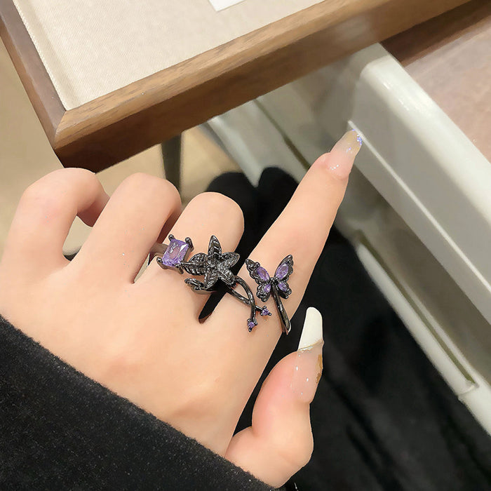 Wholesale Advanced Purple Diamond Series Open Ring Creative, Small and Versatile, Elegant Accessory, Finger Ring