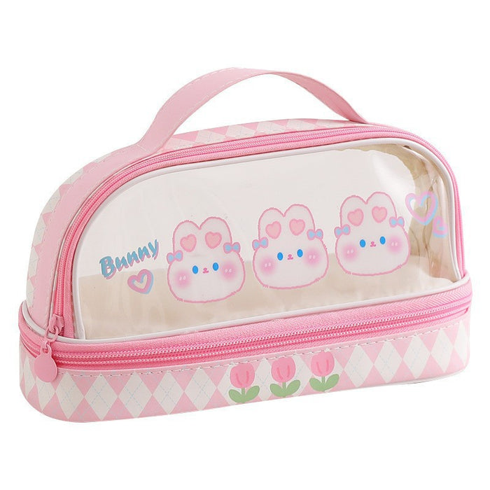Wholesale Transparent Pencil Case for Girls Cute Rabbit Design Large Capacity Stationery Bag