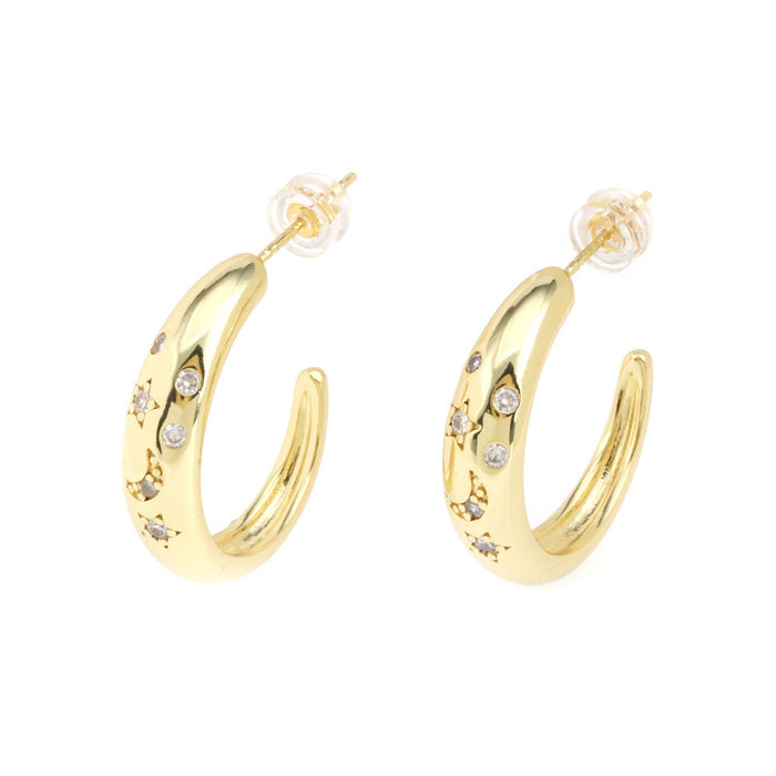 Wholesale Earrings Micro Set Zircon C Shape Star Moon Vintage Gold Plated JDC-ES-PREMTIANY002