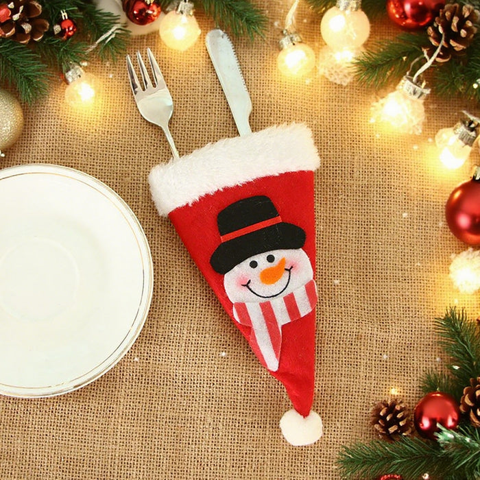Wholesale Christmas decorations non-woven Christmas cartoon stickers small hat knife and fork bag Christmas table layout knife and fork set