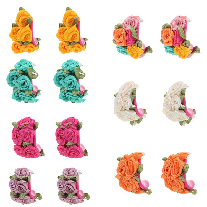 Wholesale Fabric Design Earrings Colorful C-shaped Flower Studs JDC-ES-Gute060