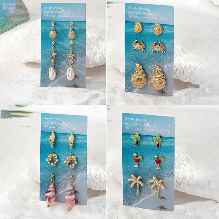 Wholesale Summer Beach Vacation Conch Shell Starfish Women' s Earrings Set with Card