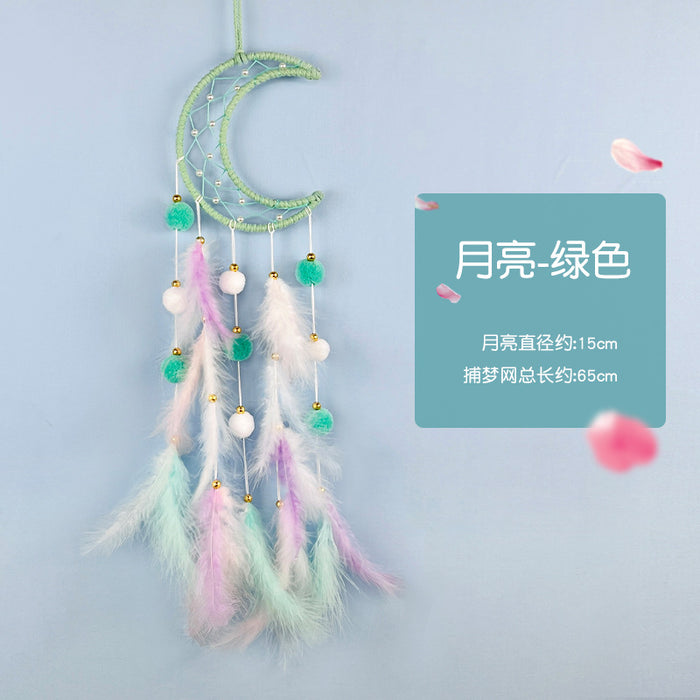 Wholesale Cat Head Dreamcatcher Hanging Ornament Handmade Pink Feather Decor MOQ≥2