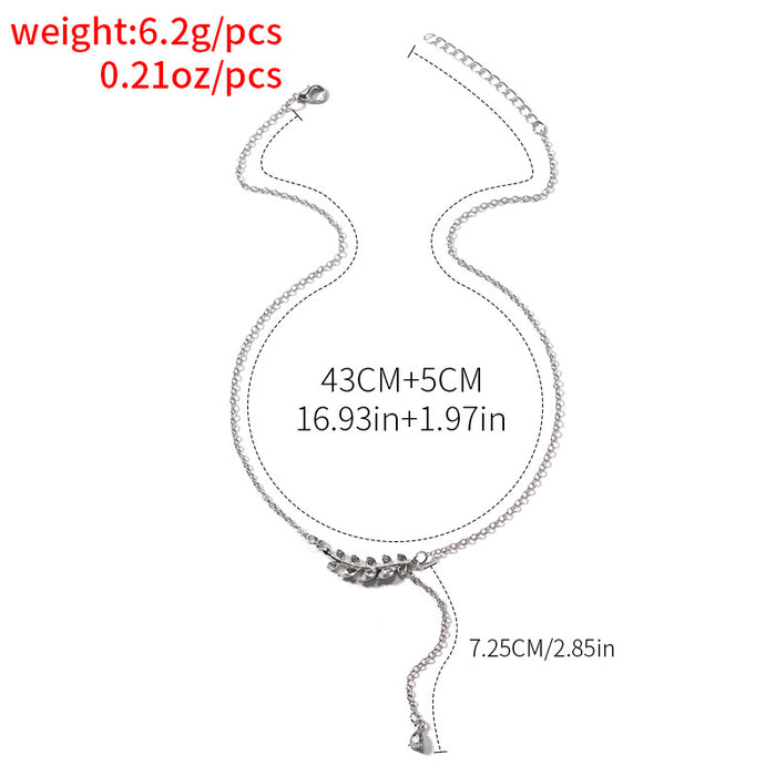 Wholesale Fashion accessories, wheat tassels, adjustable necklace, simple and versatile, leaf pendant, collarbone chain