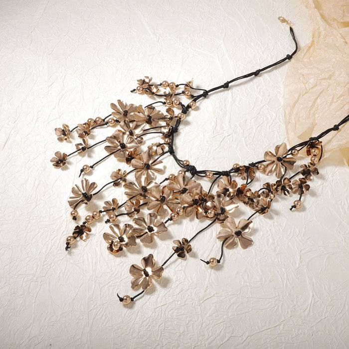 Wholesale Metal Flower Tassel Pendant Handmade Rope Necklace
