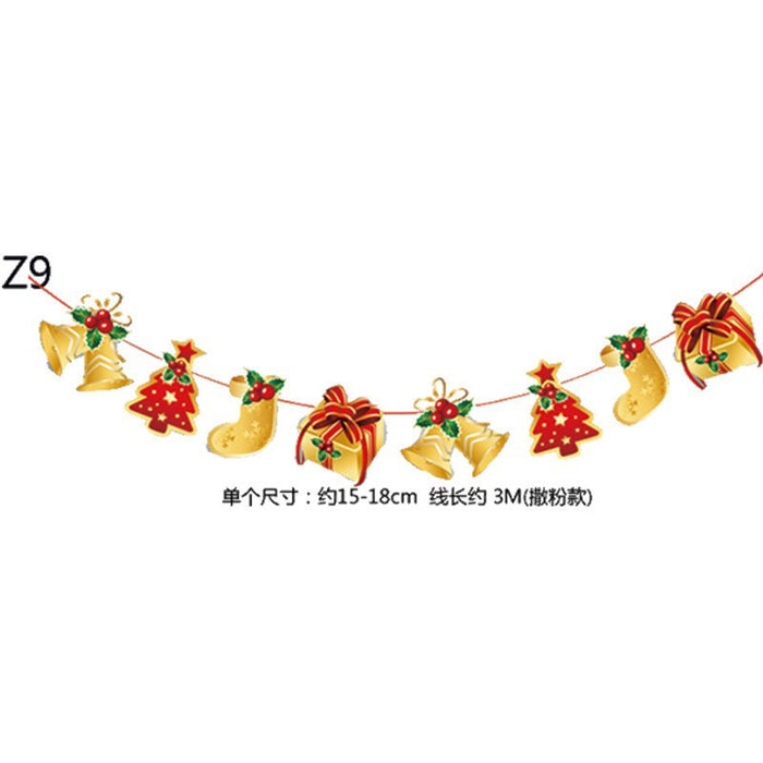 Wholesale Christmas Decorations Christmas Pull Flag Hanging Flag Holiday Banner Party Decoration Paper Cartoon Christmas Pull Flower String Flag